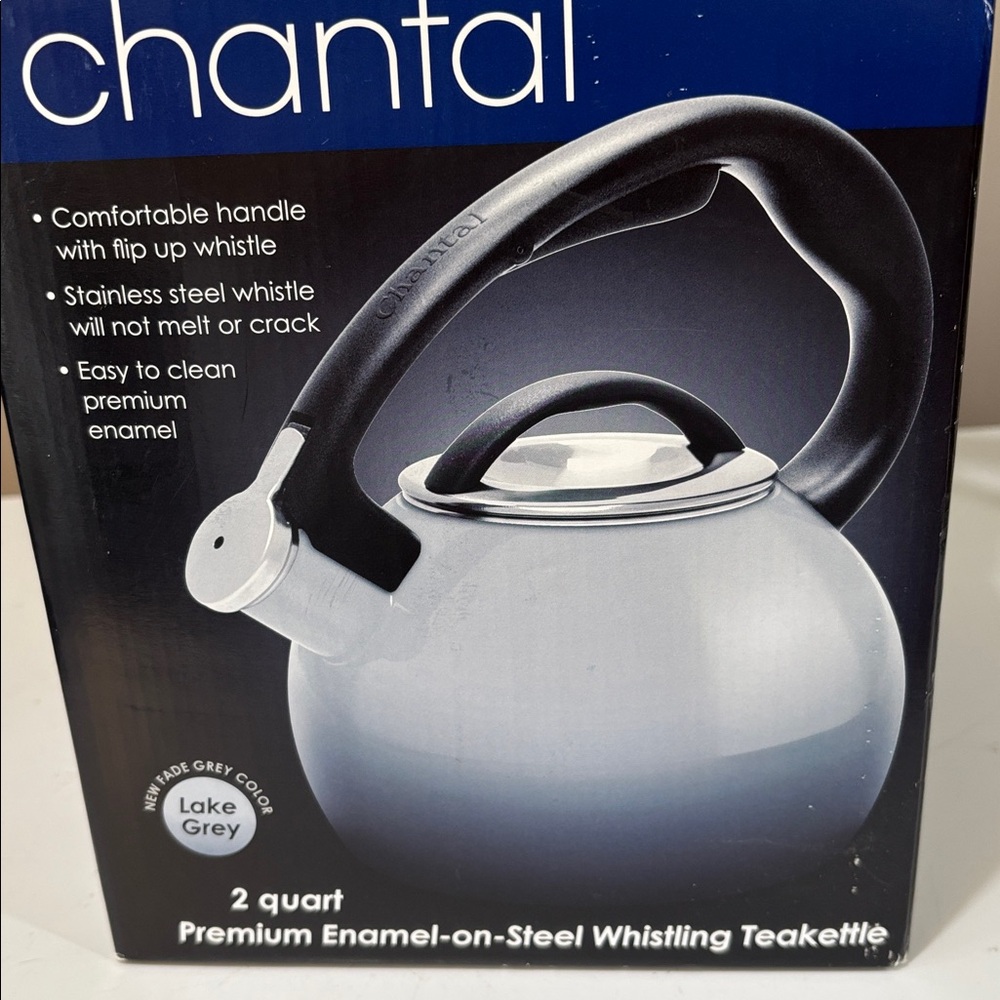 Chantal Fade Gray Enamel-on-Steel Whistling Tea Kettle with Black Handle - 2 qt - Picture 4 of 4